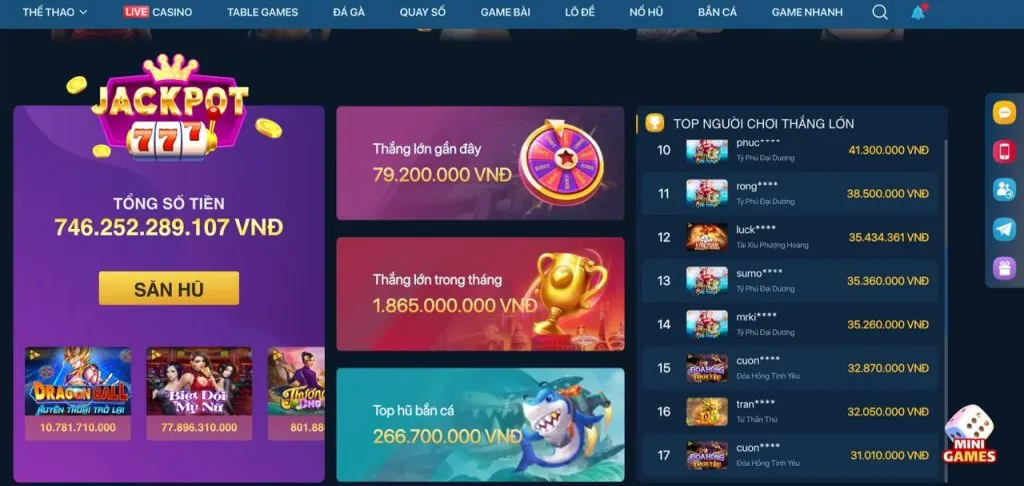 Tỷ lệ thưởng cao và Jackpot khủng tại 789pp